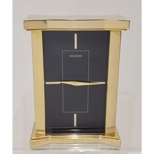 Vintage Movado gold TRADITIONAL SQUARE DESK TABLE or MANTEL carriage CLOCK